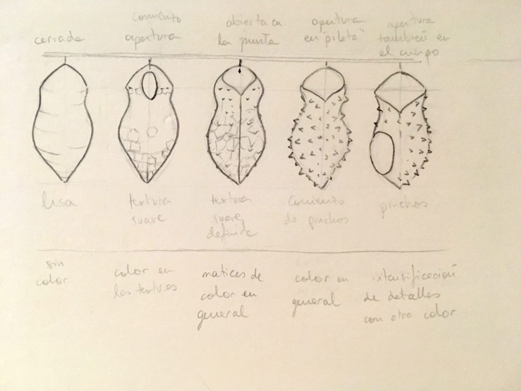 lluvia de ideas boceto Crisálida maceta de colgar de cerámica moderna diseño Patios de Córdoba Luis Torres Ceramics ceramica de La Rambla