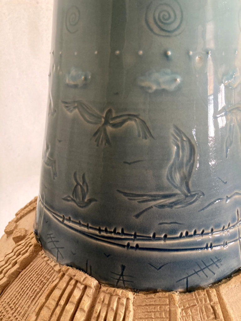 Ánfora de cerámica Biosfera, arte contemporáneo, visión del planeta tierra de Luis Torres Ceramics. Biosphere ceramics amphora contemporary art planet earth